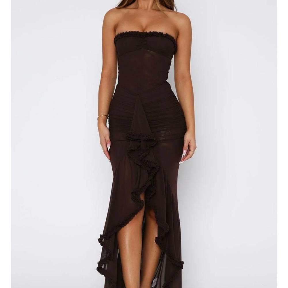 White Fox Boutique Strapless Dark Brown Dress
